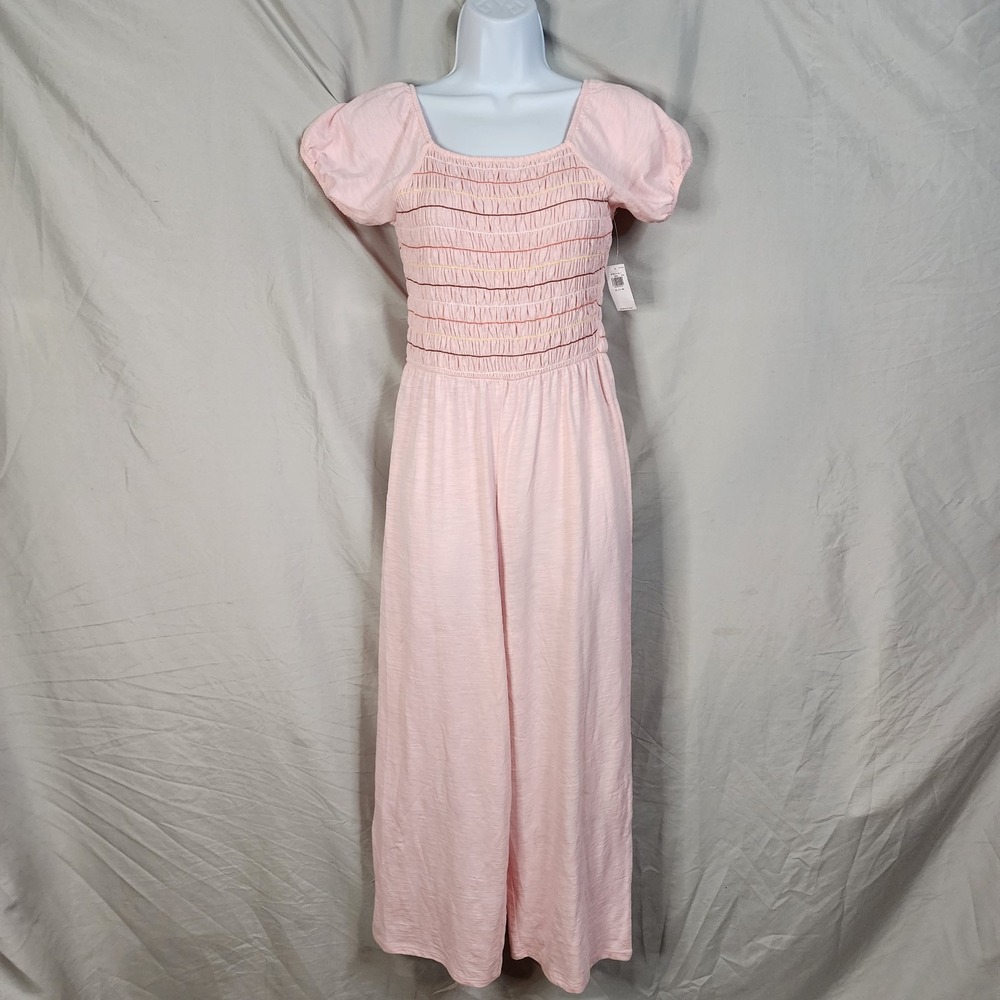 New w/tag! OLD NAVY Size XL Girls' Pink Smocked Wide Leg Puff Sleeve Jumpsuit - Picture 2 of 10